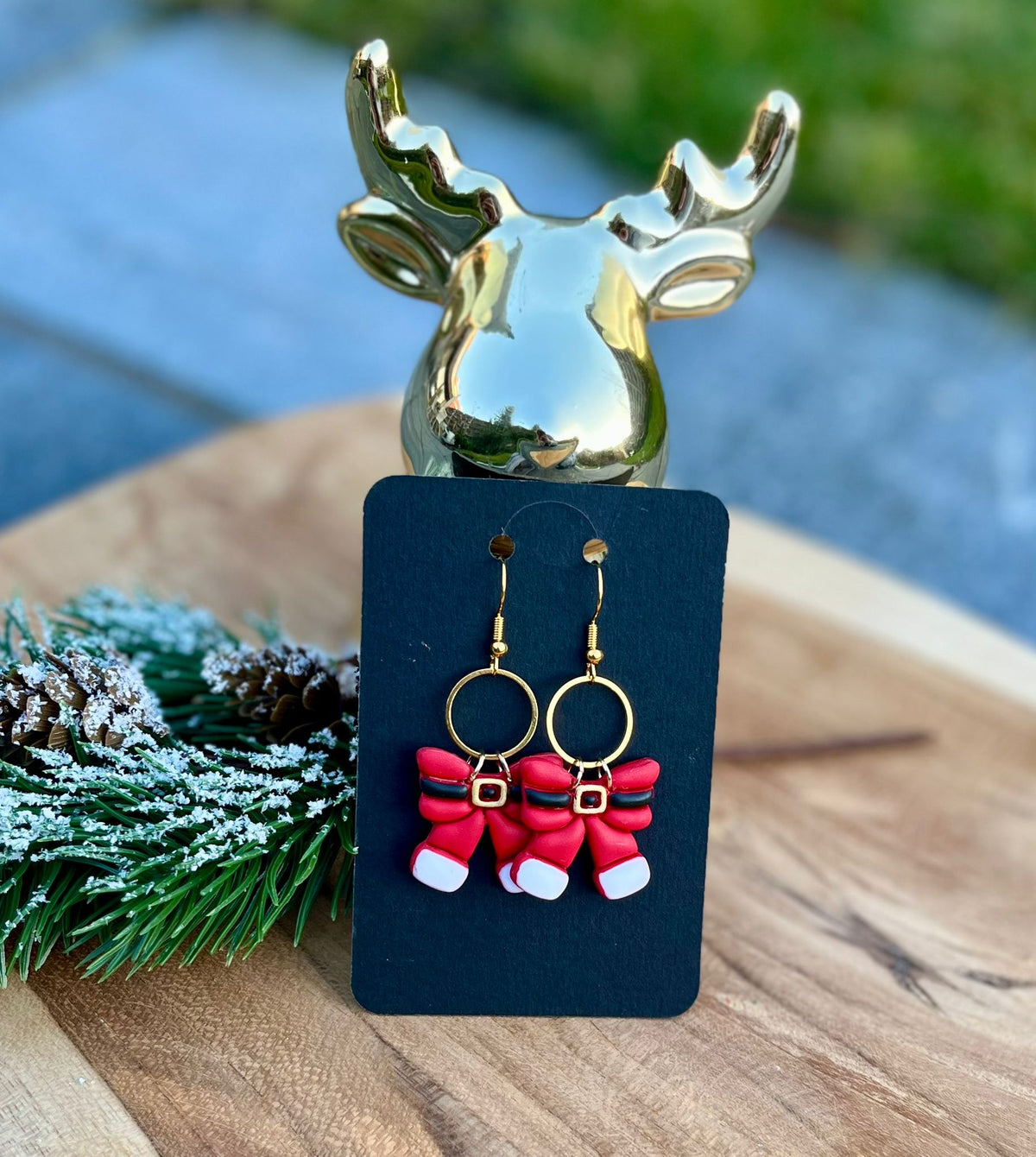 Boucles d'oreilles nœud de Père Noël