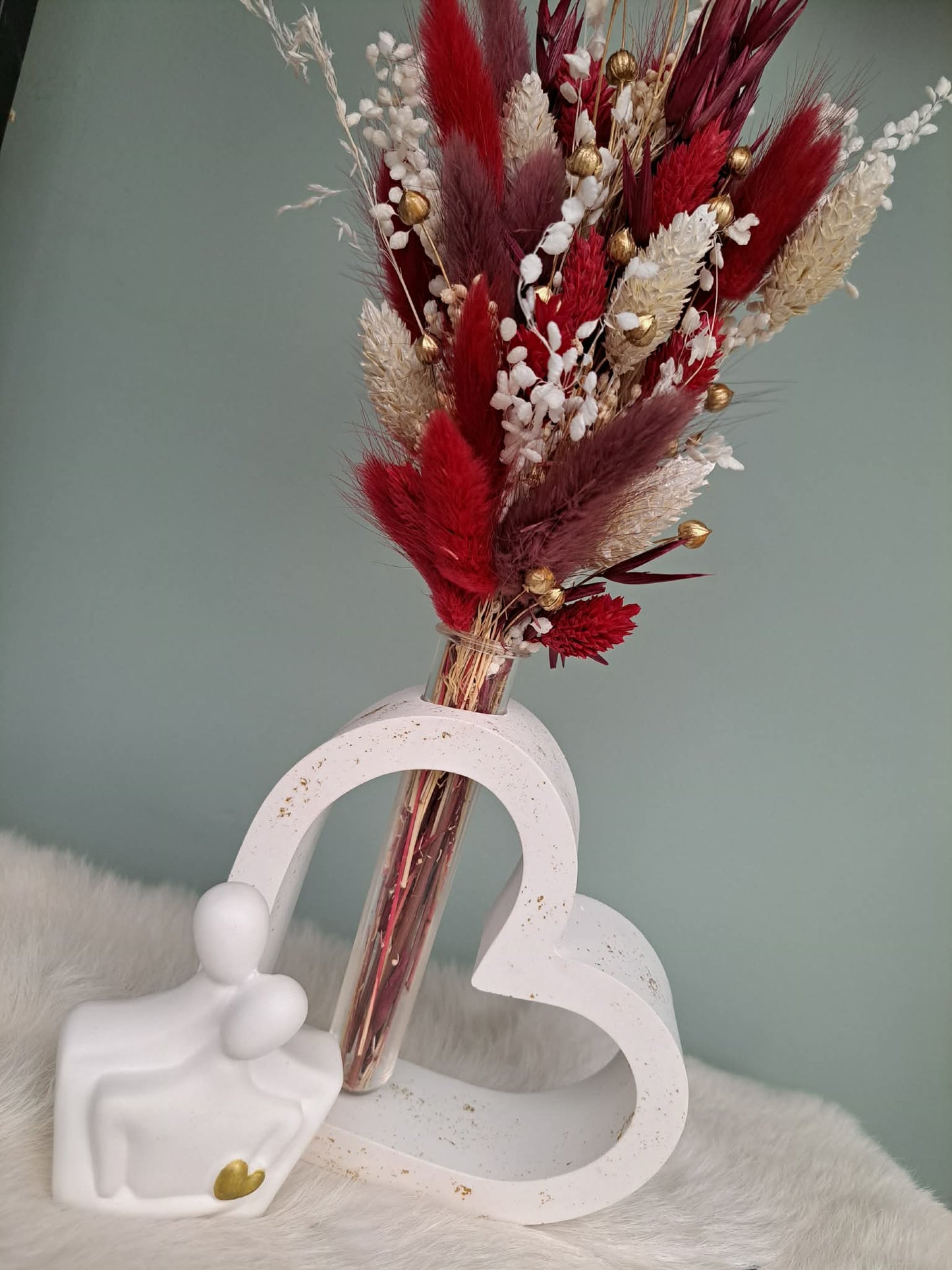 Hartenvaas met beeldje – gepersonaliseerd met droogbloemen