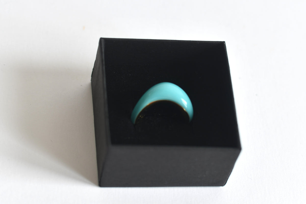 Afgeronde turquoise ring met emaille en PVD 18K verguld 304 RVS – Novabyevi