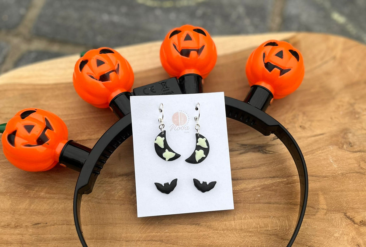handgemaakte glow in the dark Halloween oorbellen – Nova by Evi