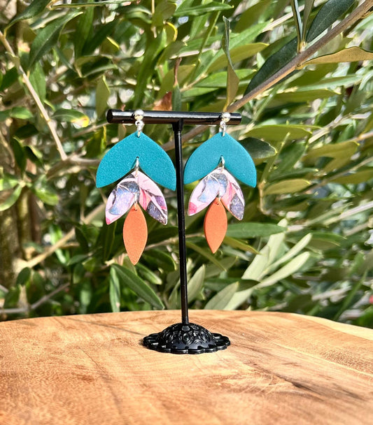 Roxanne – handgemaakte statement oorbellen in polymeerklei met transferprint