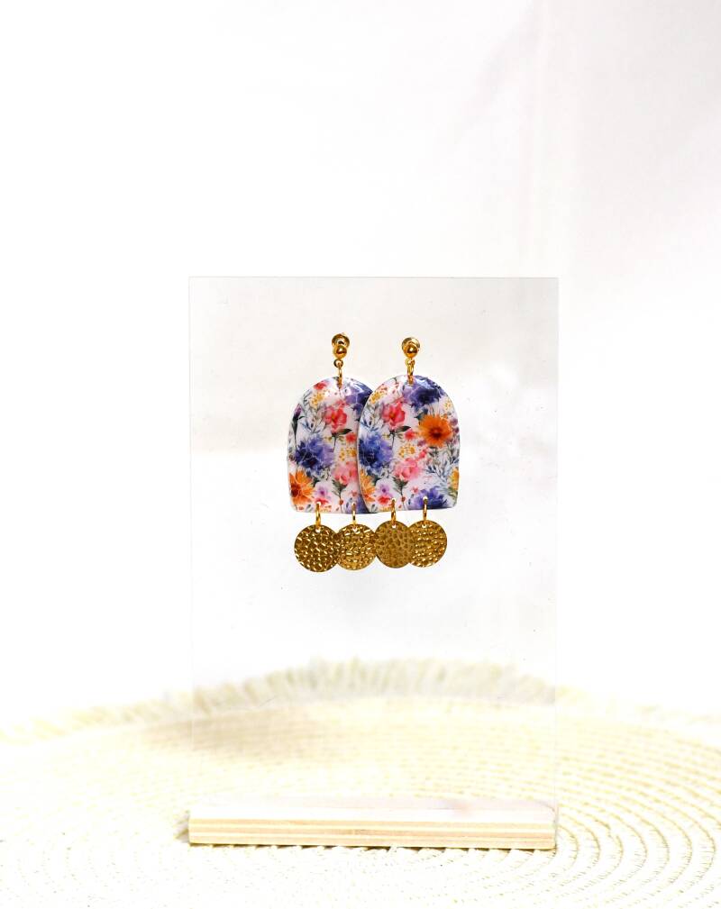 Michelle✨ Fleurige Polymeerklei Oorbellen met Gouden Accenten – Glanzend & Uniek